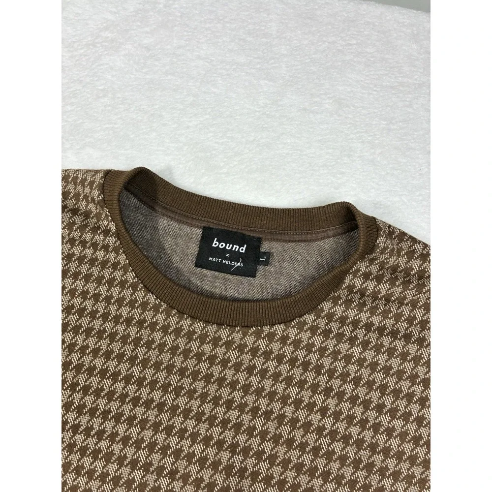 Bound x Matt Helders Men's Jumper Large Sweatshirt Brown Houndstooth Sweater